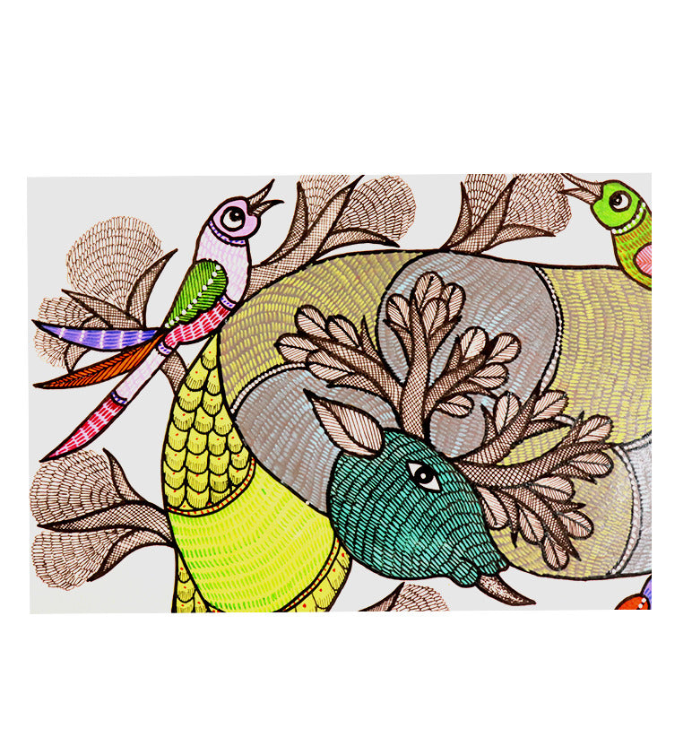 Handcrafted Gond Deer Family Painting | Traditional Tribal Art