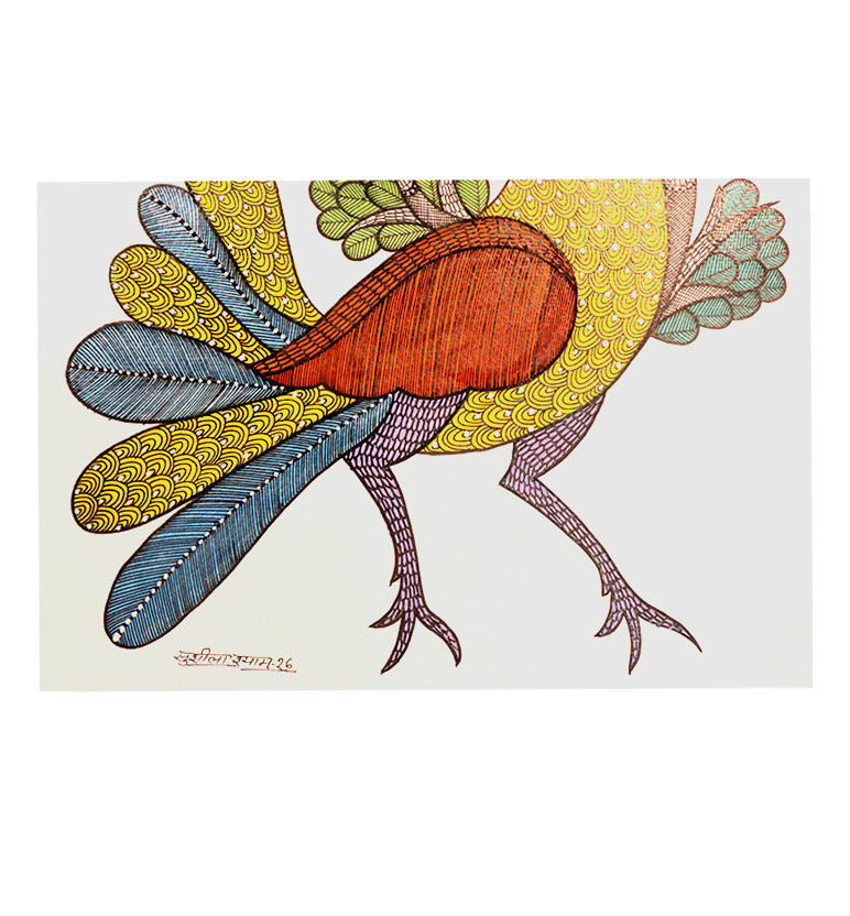 Handcrafted Gond Bird with Tree Painting – Tribal Folk Art