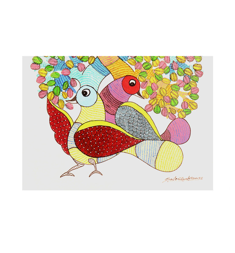 Handcrafted Gond Tree of Life with Birds – Tribal Folk Art Painting