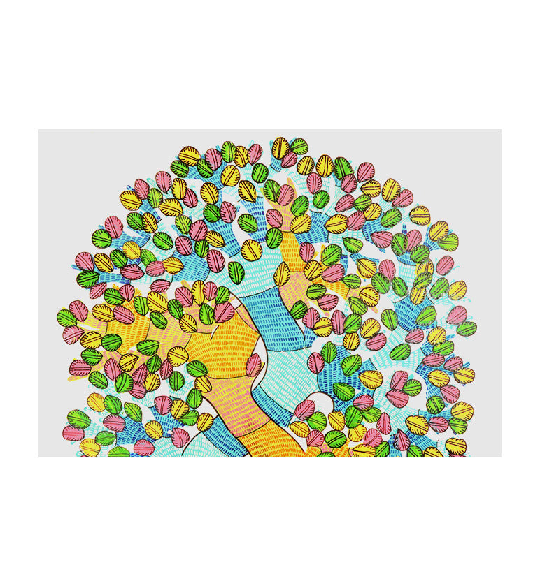 Handcrafted Gond Tree of Life with Birds – Tribal Folk Art Painting