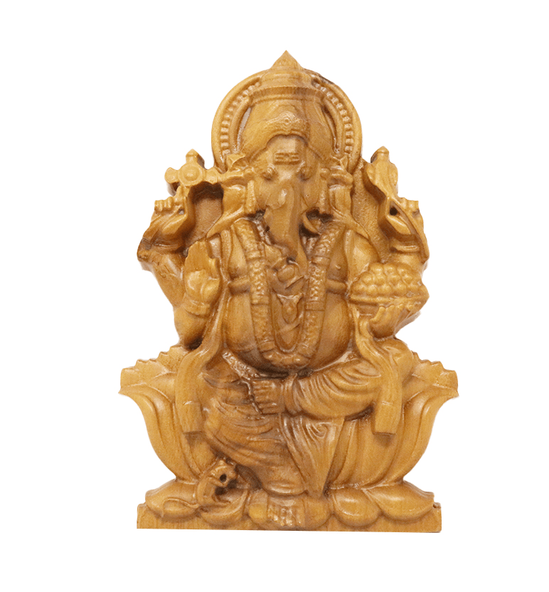 Hand-Carved Solid Teak Wood Lord Ganesha ( Small ) Wall Hanging