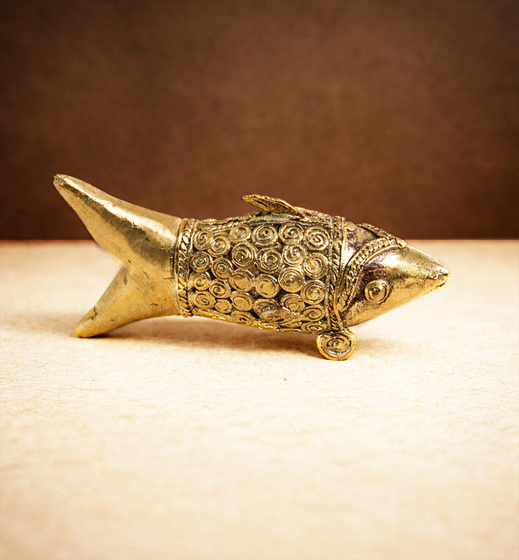 Handcrafted Bhareva Brass Tribal Fish Figurine