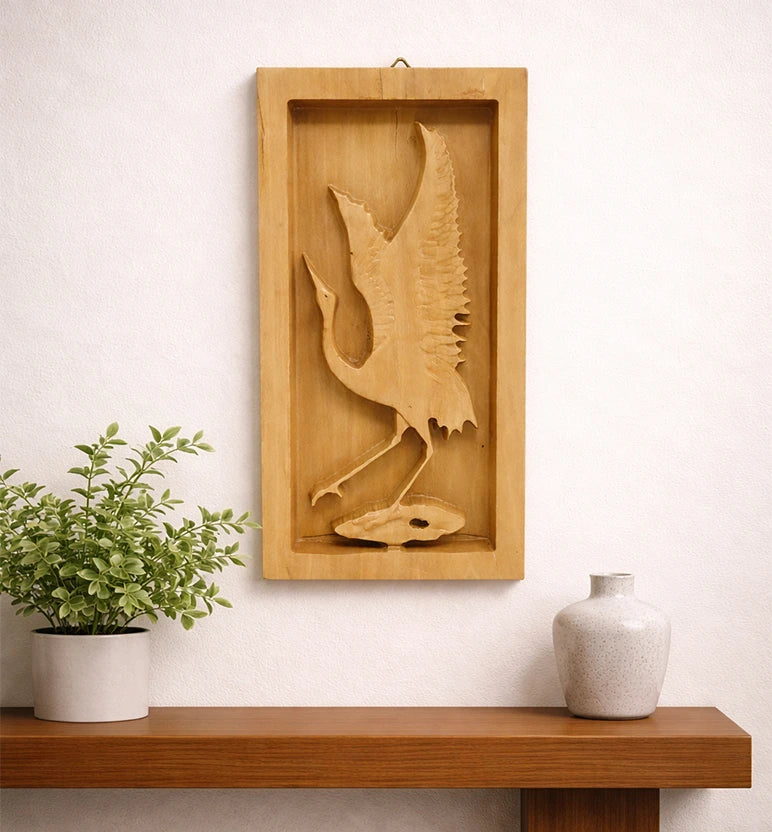Hand-Carved Wooden Bird Frame Wall Hanging (small size )