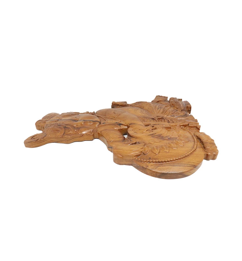 Hand-Carved Wooden Bal Krishna with Makhan Matki Wall Hanging ( medium size  )