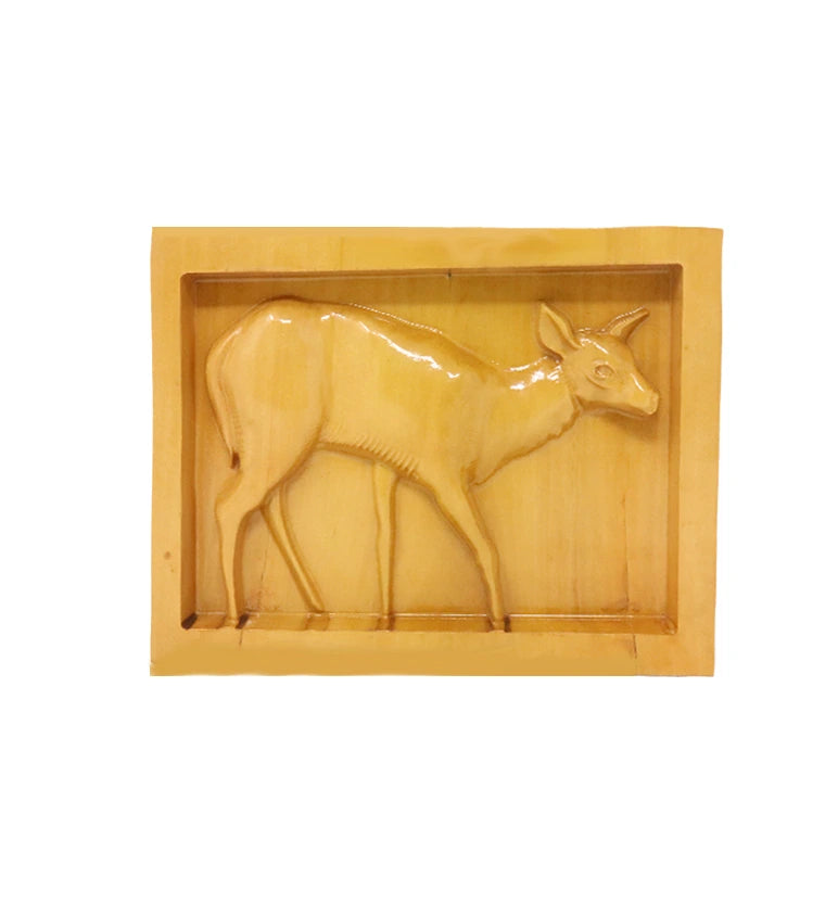Hand-Carved Wooden Deer  Frame Wall Hanging ( small size  )