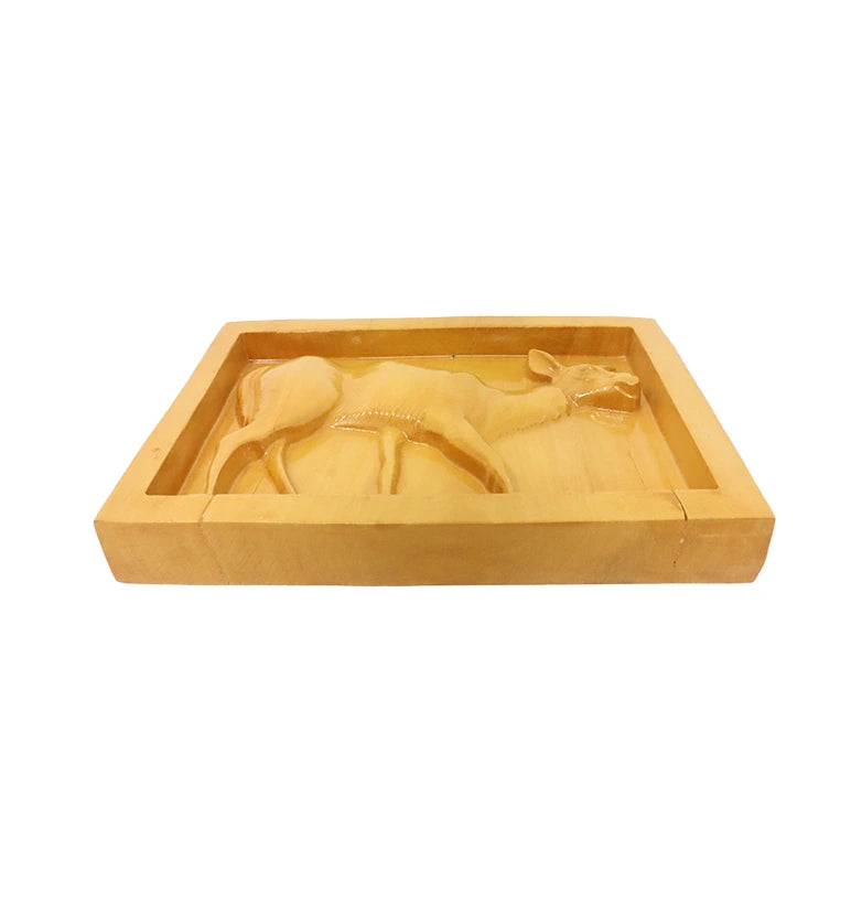 Hand-Carved Wooden Deer  Frame Wall Hanging ( small size  )