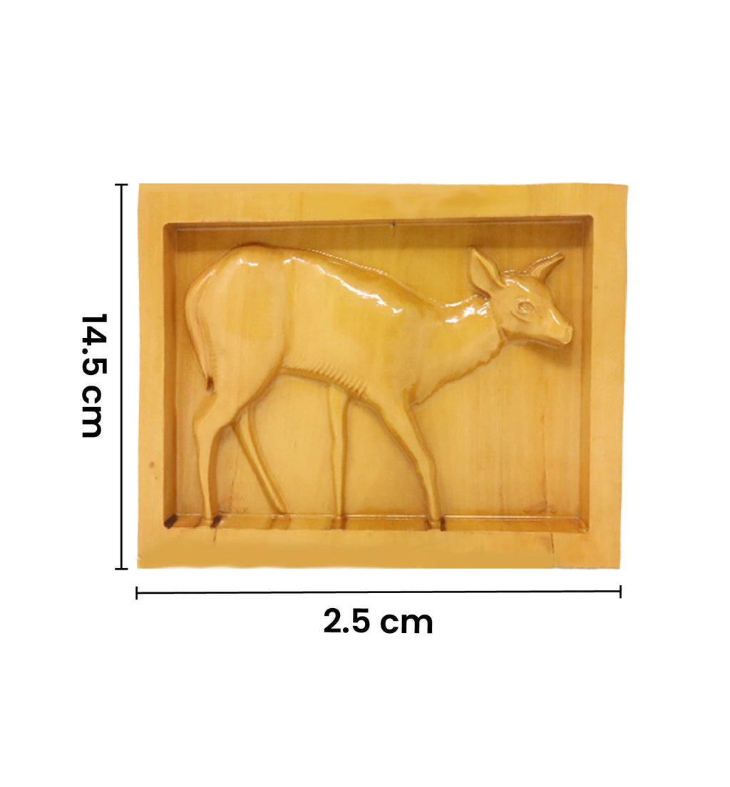 Hand-Carved Wooden Deer  Frame Wall Hanging ( small size  )