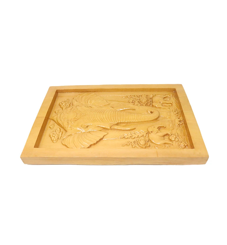 Hand-Carved Wooden Elephant Frame Wall Hanging (Small Size)