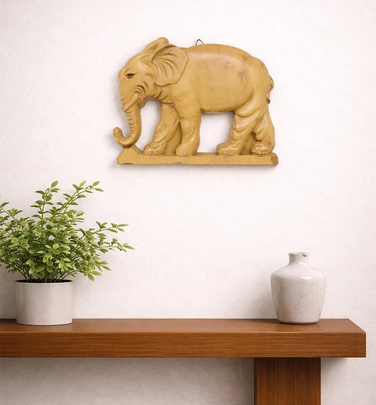Hand-Carved Wooden Elephant  with Base (Small Size)