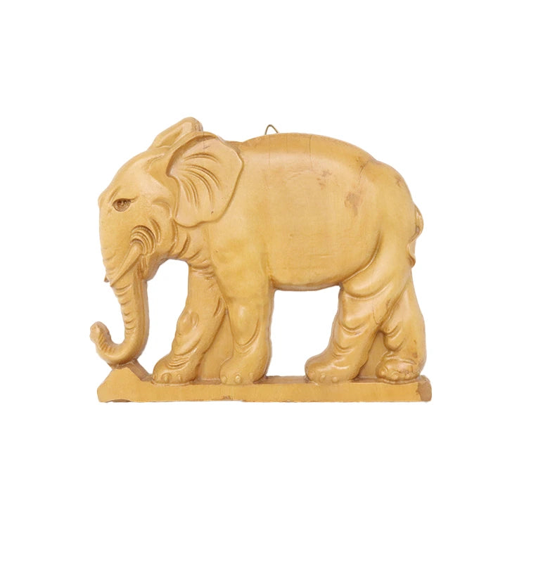 Hand-Carved Wooden Elephant  with Base (Small Size)