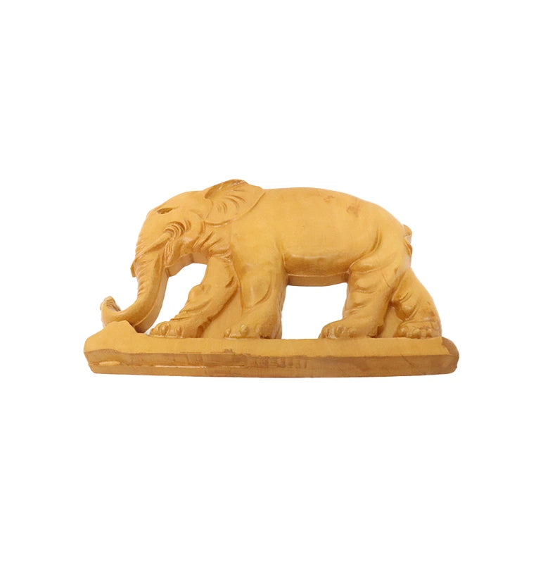 Hand-Carved Wooden Elephant  with Base (Small Size)