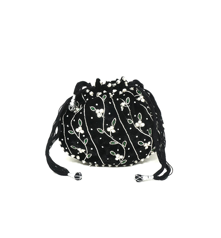 Handcrafted Zari Zardozi Embroidered Velvet Potli Bag