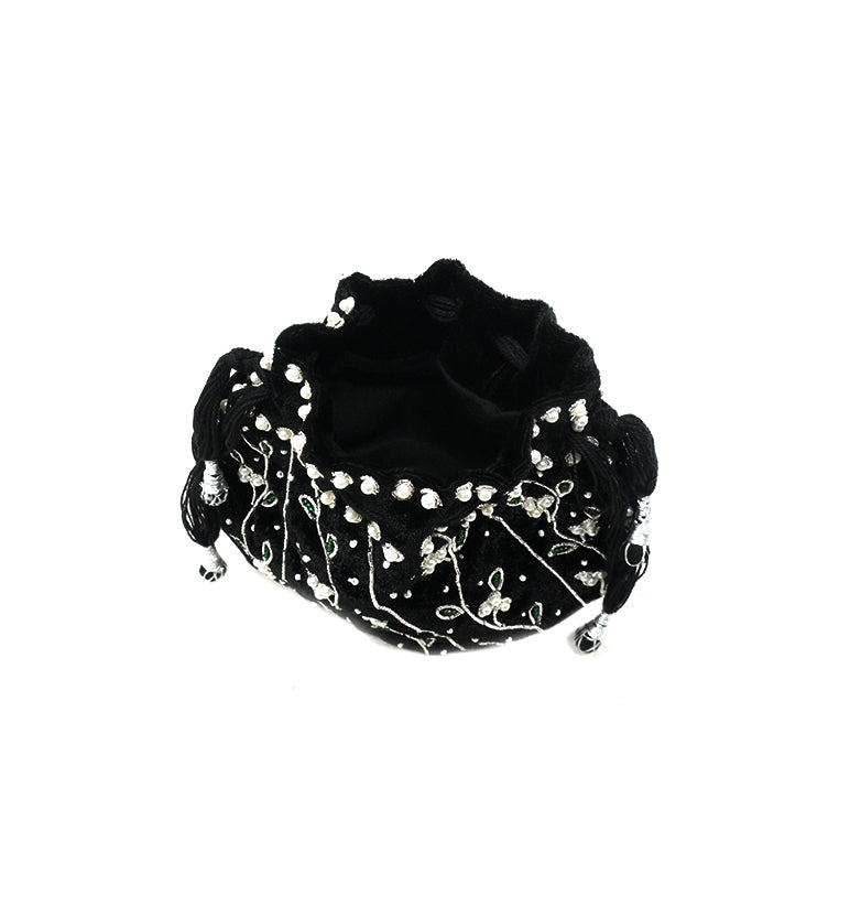 Handcrafted Zari Zardozi Embroidered Velvet Potli Bag