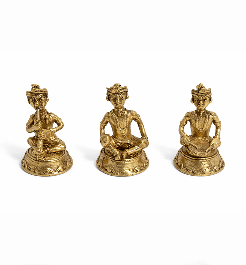 Bhareva Brass Tribal Musician Figurines – Set of 3