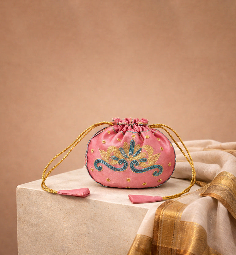 Handcrafted Zari Zardozi Embroidered Potli Bag (Small Size)