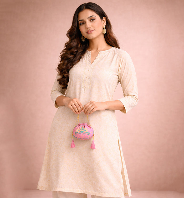 Handcrafted Zari Zardozi Embroidered Potli Bag (Small Size)