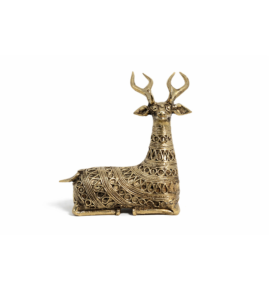 Handcrafted Bhareva Brass Tribal Deer Large Showpiece