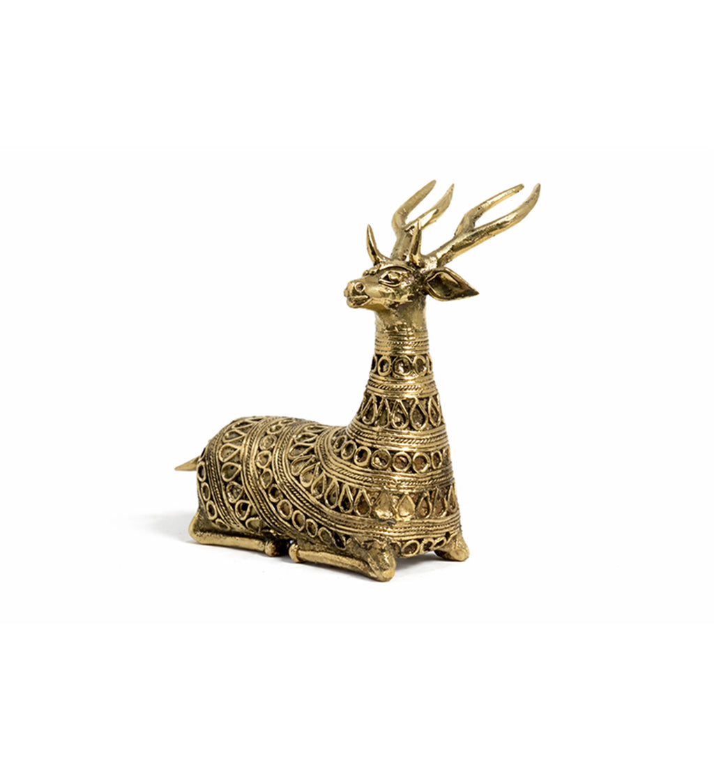 Handcrafted Bhareva Brass Tribal Deer Large Showpiece