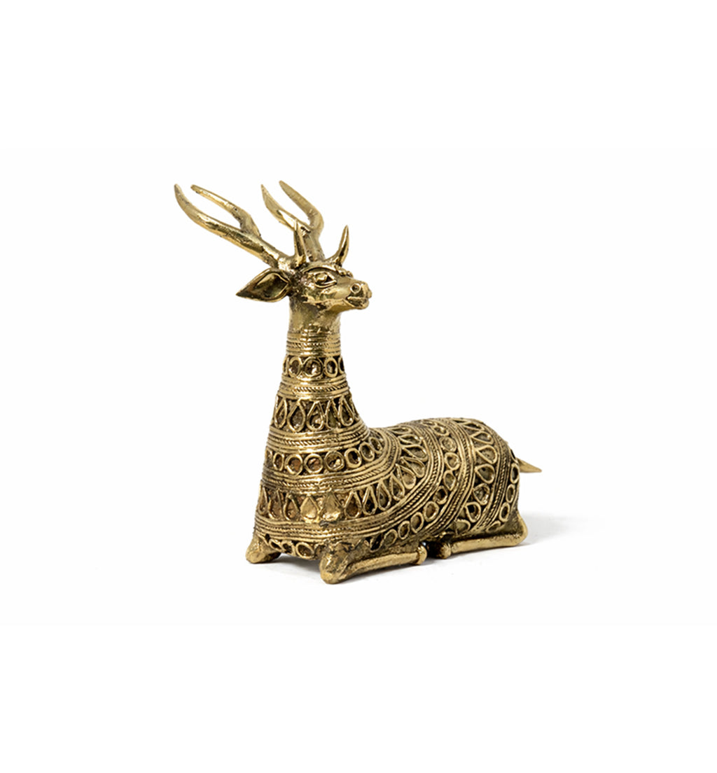 Handcrafted Bhareva Brass Tribal Deer Large Showpiece