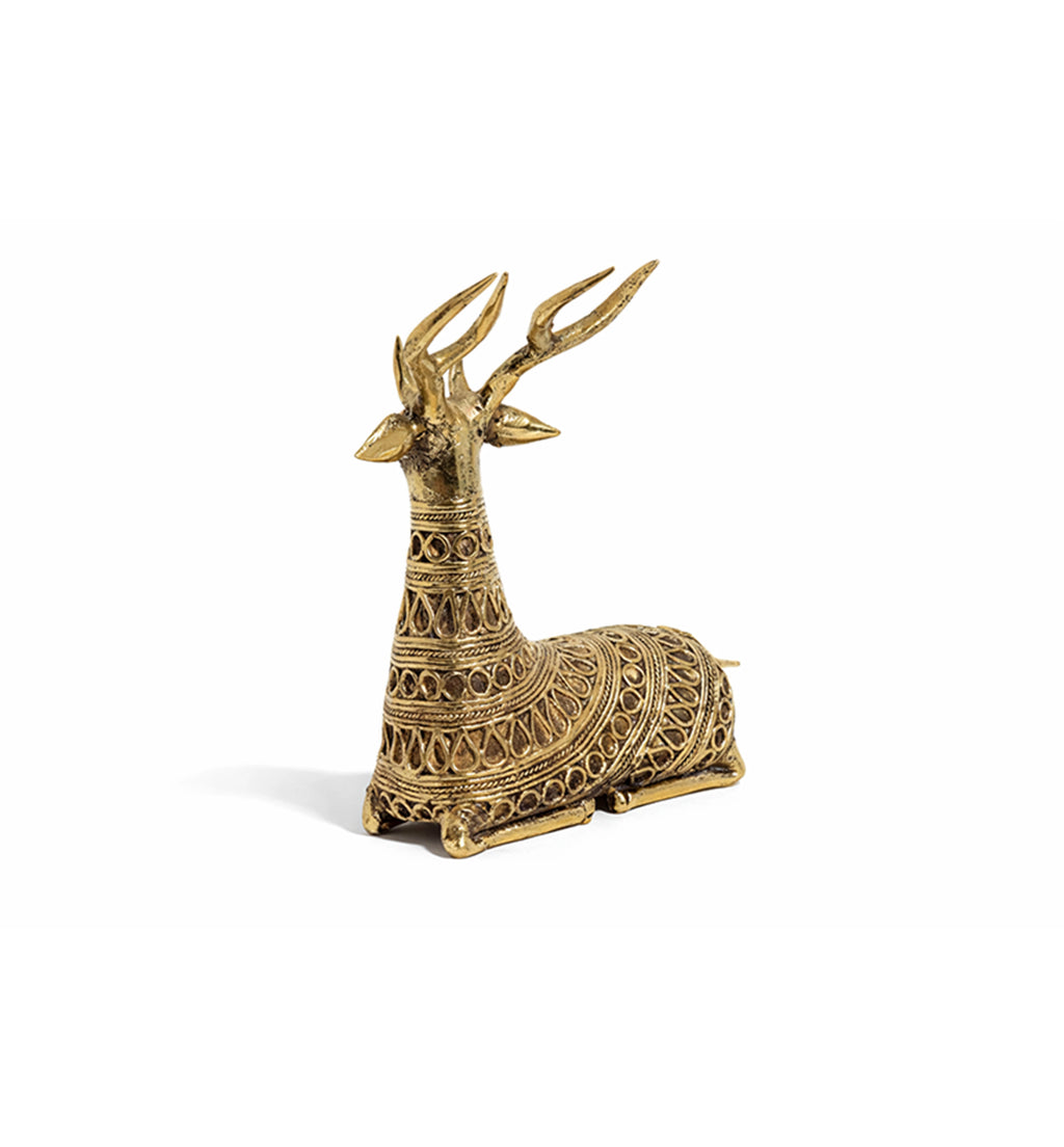 Handcrafted Bhareva Brass Tribal Deer Large Showpiece