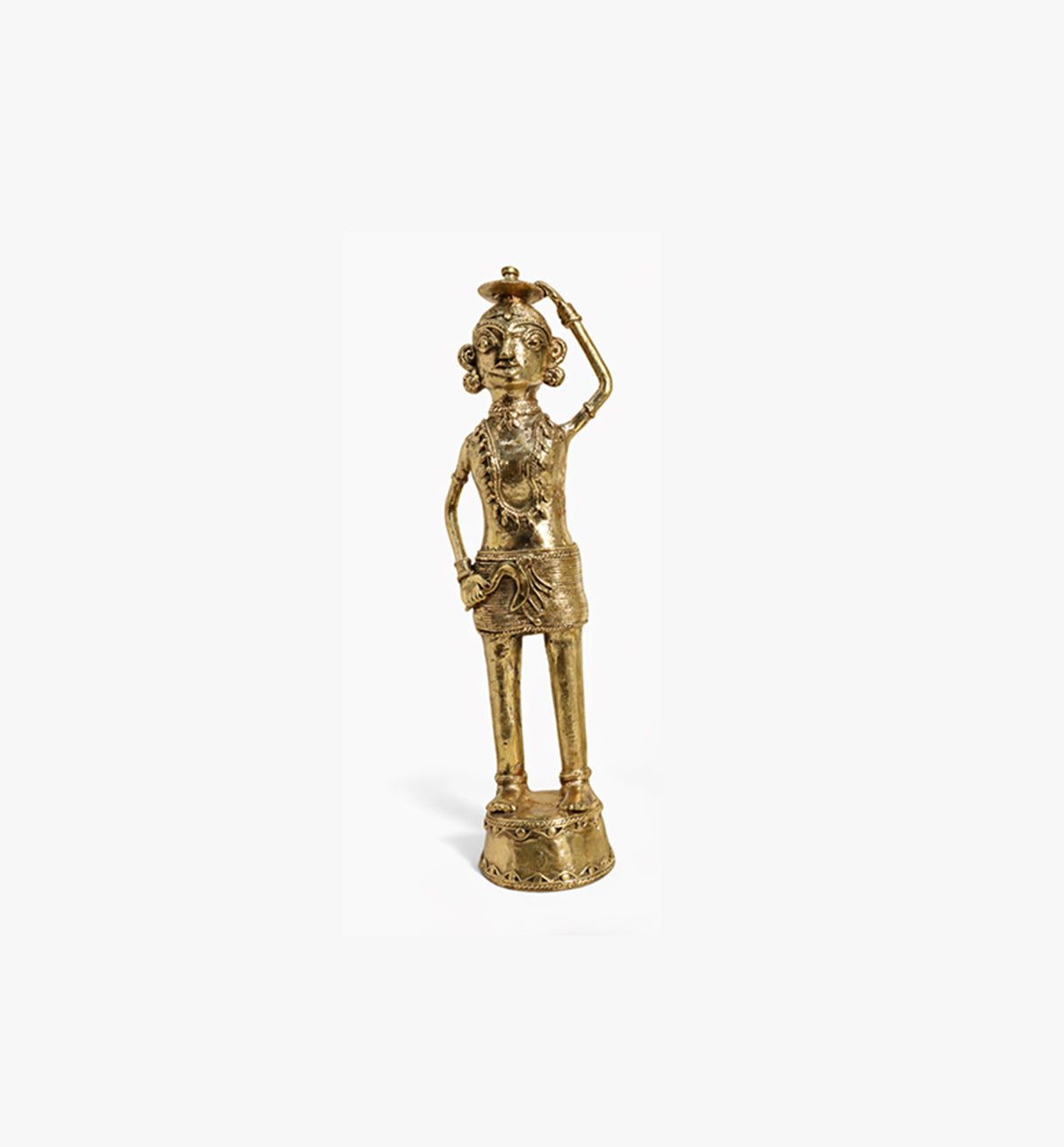 Handcrafted Bhareva Brass Tribal Woman with Weeding Knife Showpiece