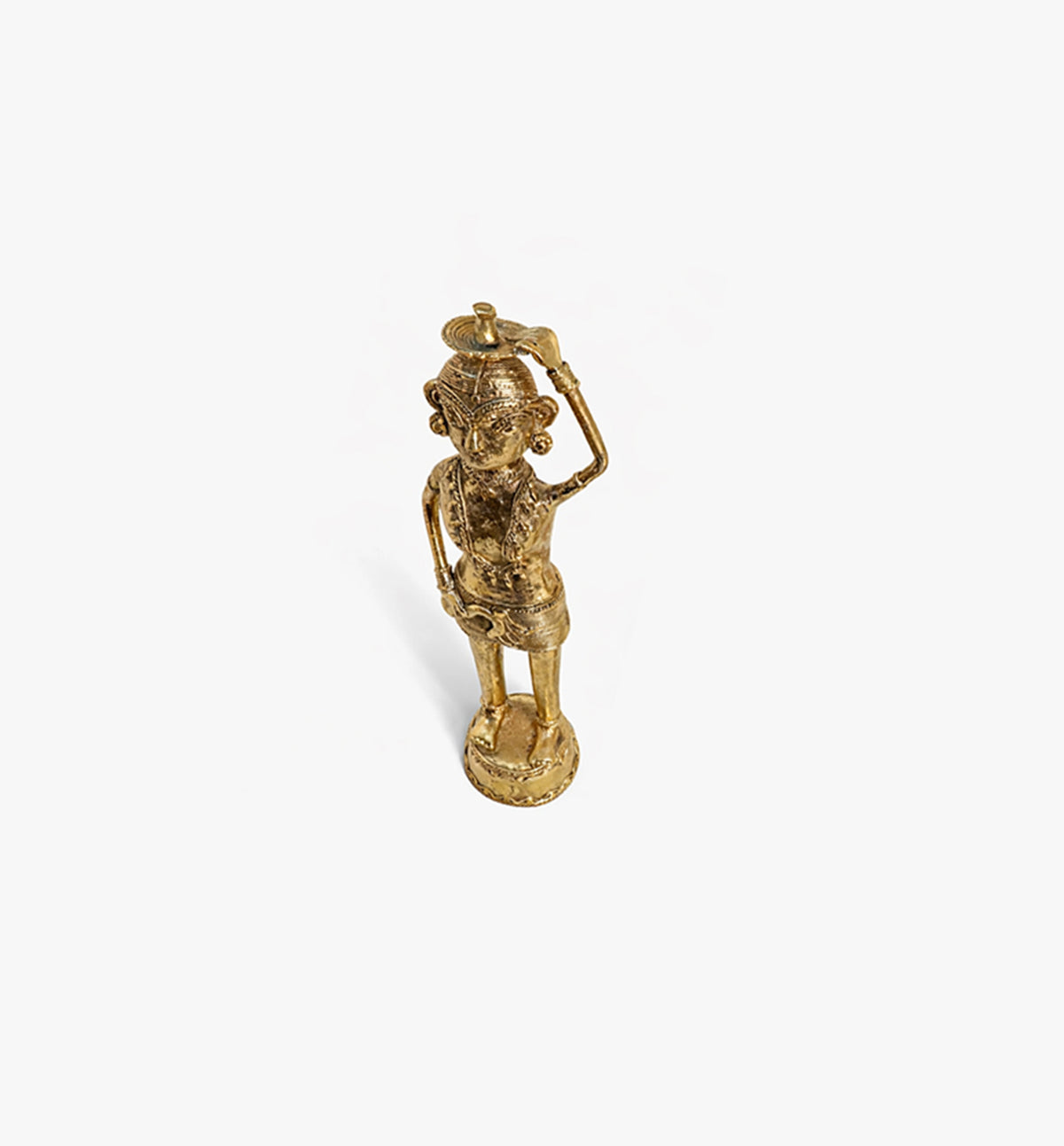 Handcrafted Bhareva Brass Tribal Woman with Weeding Knife Showpiece