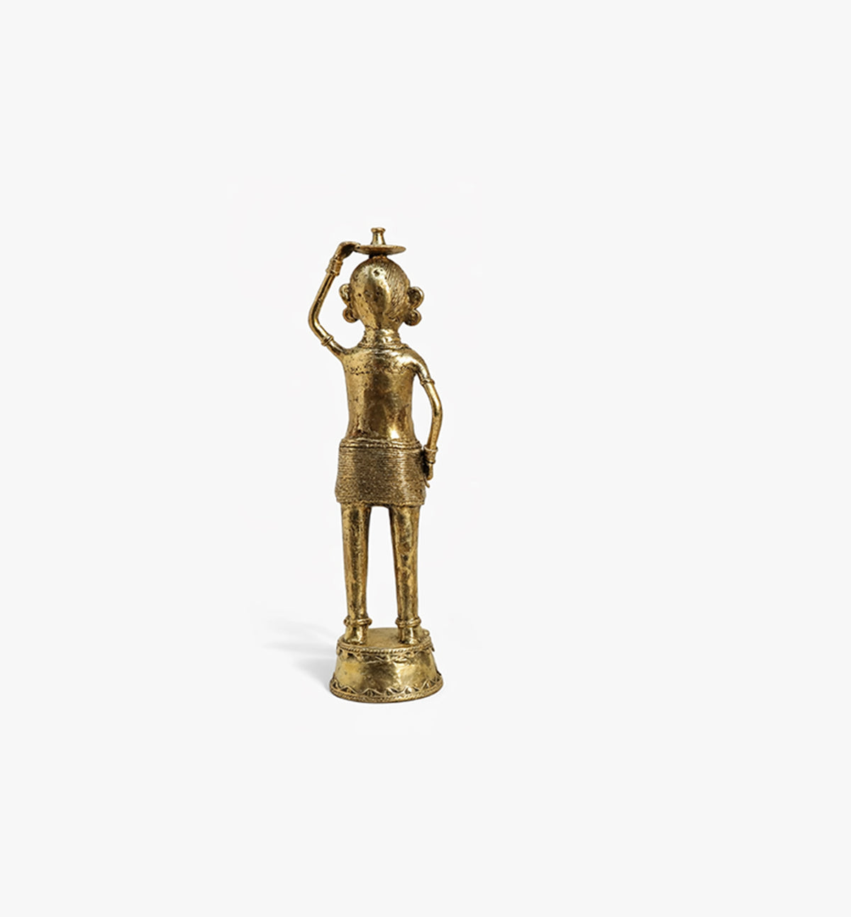 Handcrafted Bhareva Brass Tribal Woman with Weeding Knife Showpiece