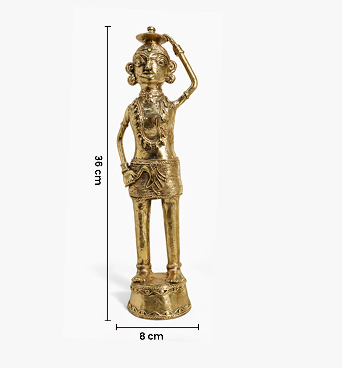 Handcrafted Bhareva Brass Tribal Woman with Weeding Knife Showpiece