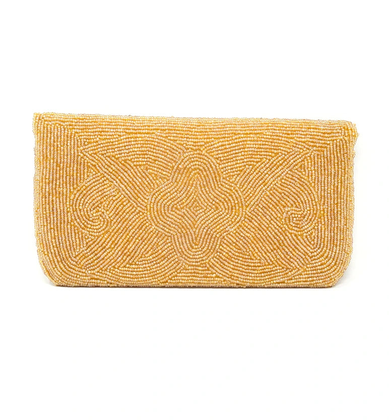 Handcrafted Gold Zari Zardozi Embroidered Evening Clutch with Chain Strap