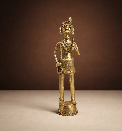 Handcrafted Bhareva Brass Tribal Man with Axe Showpiece