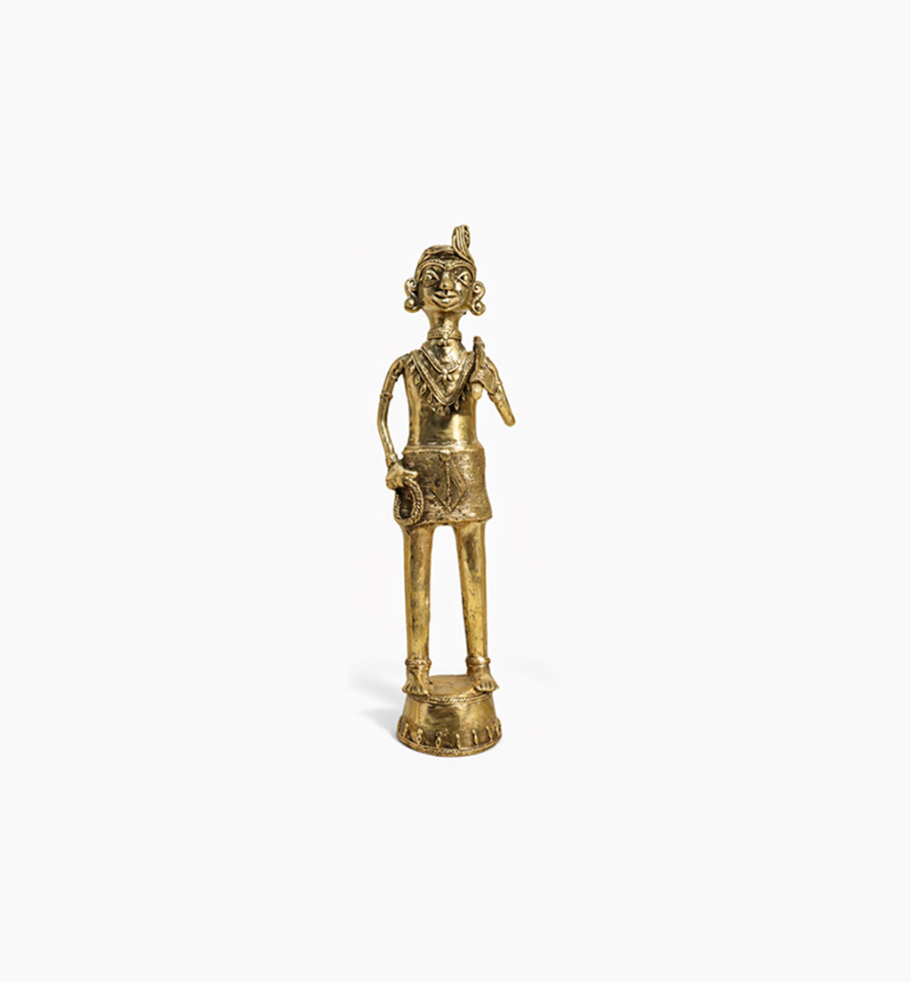 Handcrafted Bhareva Brass Tribal Man with Axe Showpiece