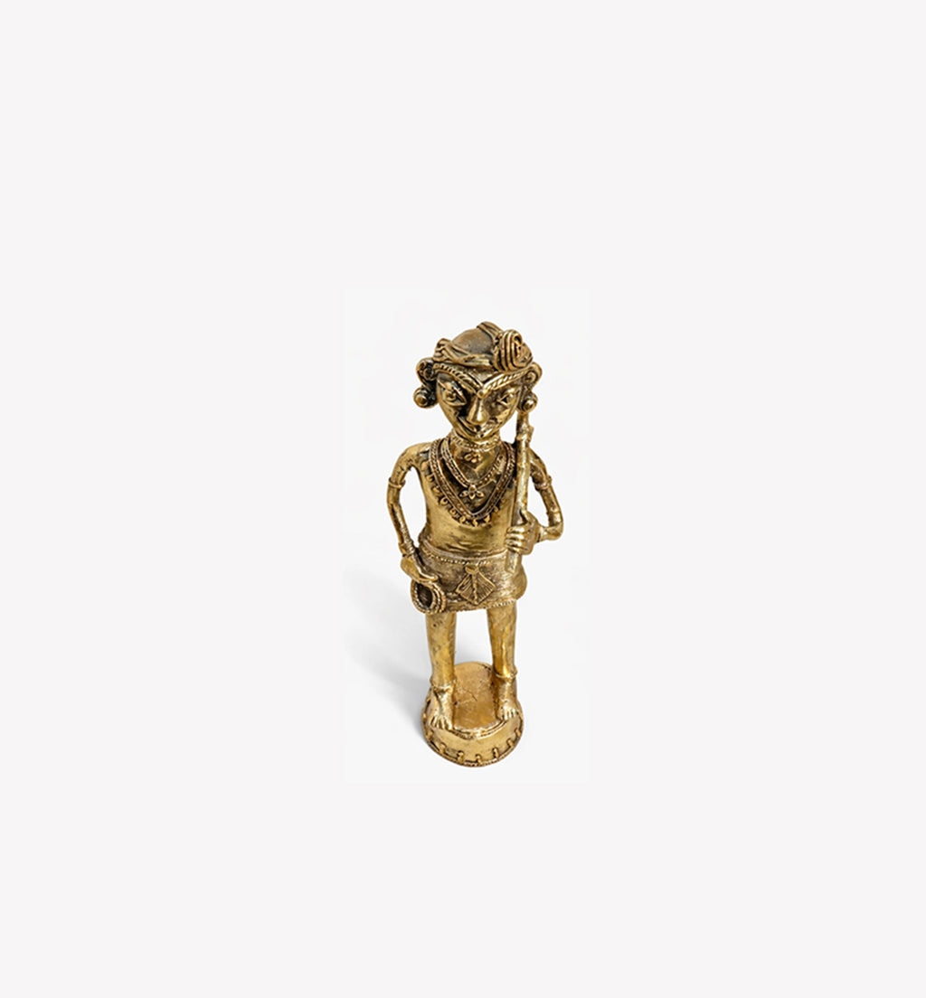 Handcrafted Bhareva Brass Tribal Man with Axe Showpiece