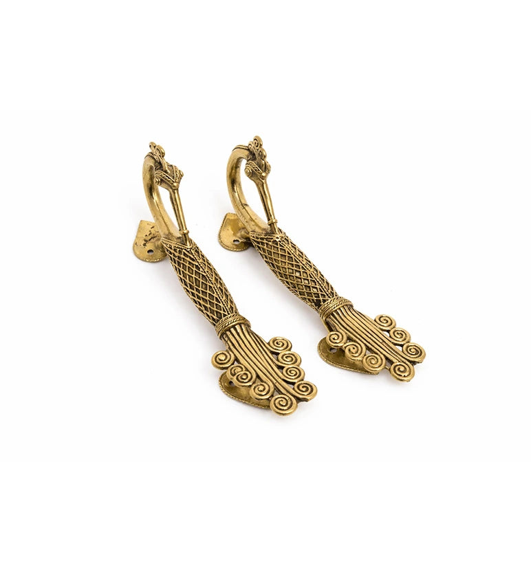 Handcrafted Bell Metal Mor Handle – Traditional Peacock Door Handle Pair