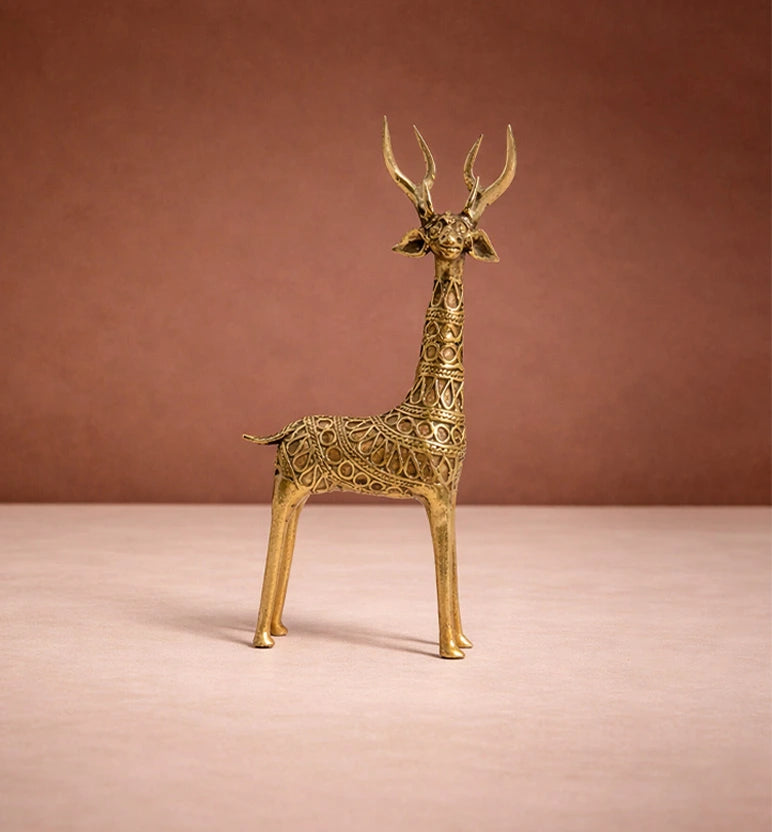 Handcrafted Brass Large Tribal Deer Showpiece