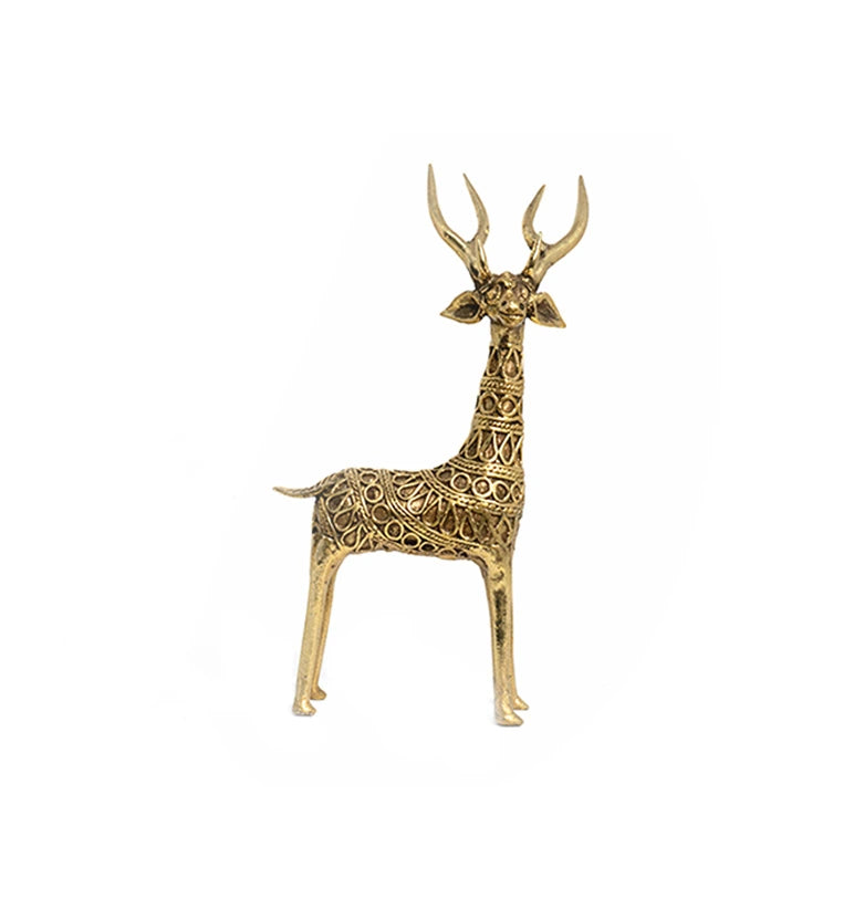 Handcrafted Brass Large Tribal Deer Showpiece
