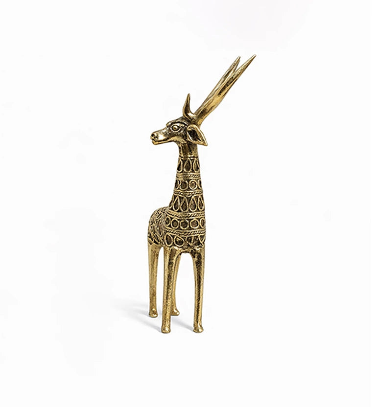 Handcrafted Brass Large Tribal Deer Showpiece