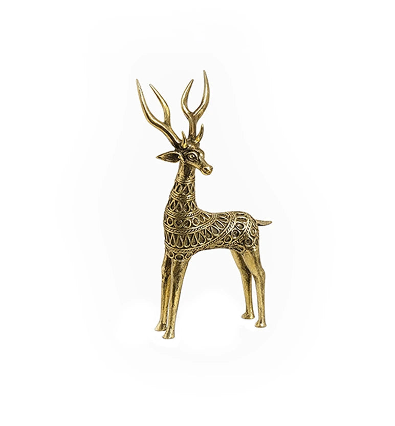 Handcrafted Brass Large Tribal Deer Showpiece