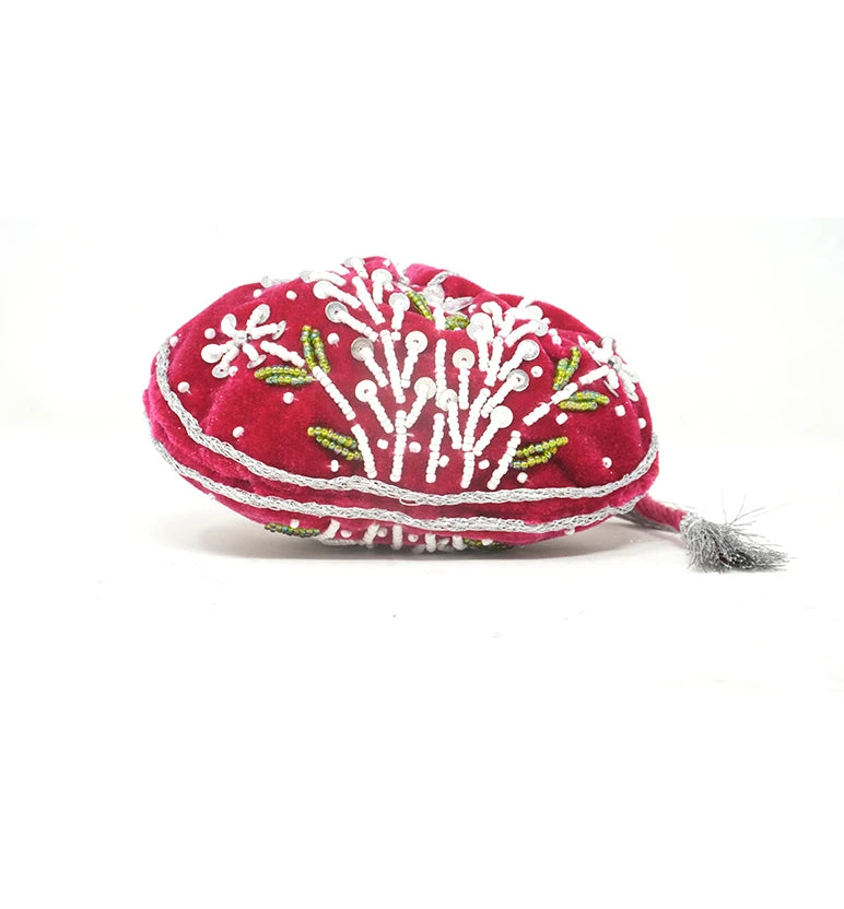 Handcrafted Red Velvet Zari & Zardozi Potli Bag