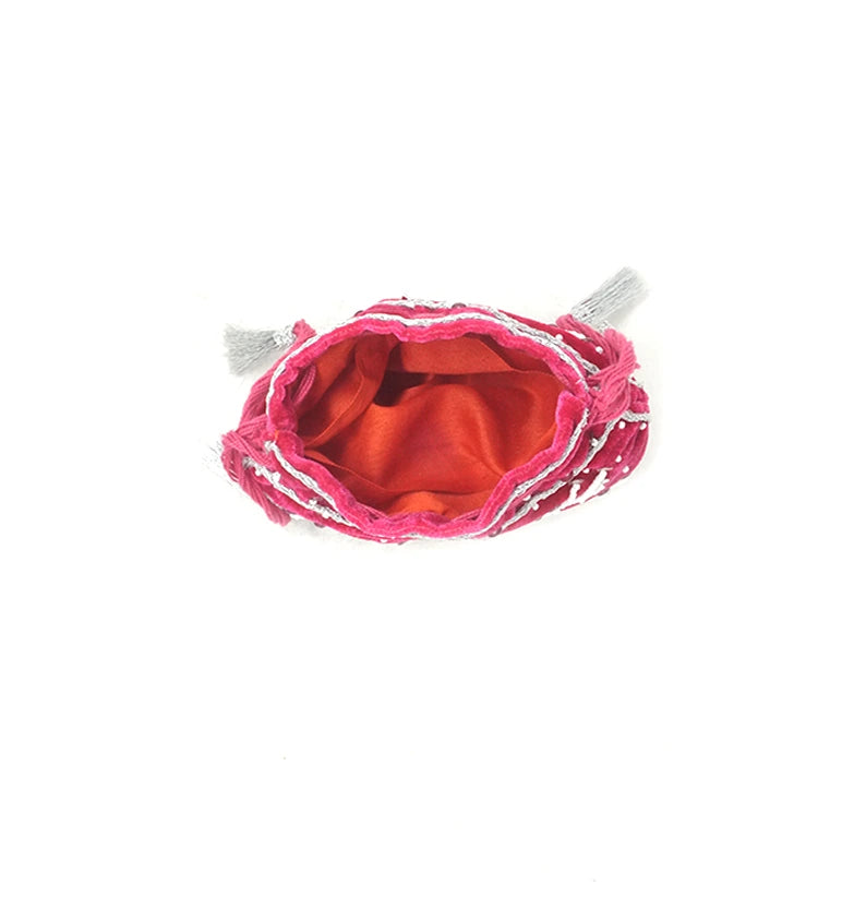 Handcrafted Red Velvet Zari & Zardozi Potli Bag