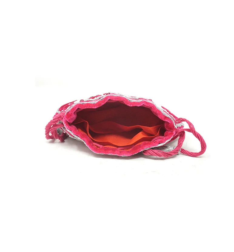 Handcrafted Red Velvet Zari & Zardozi Potli Bag
