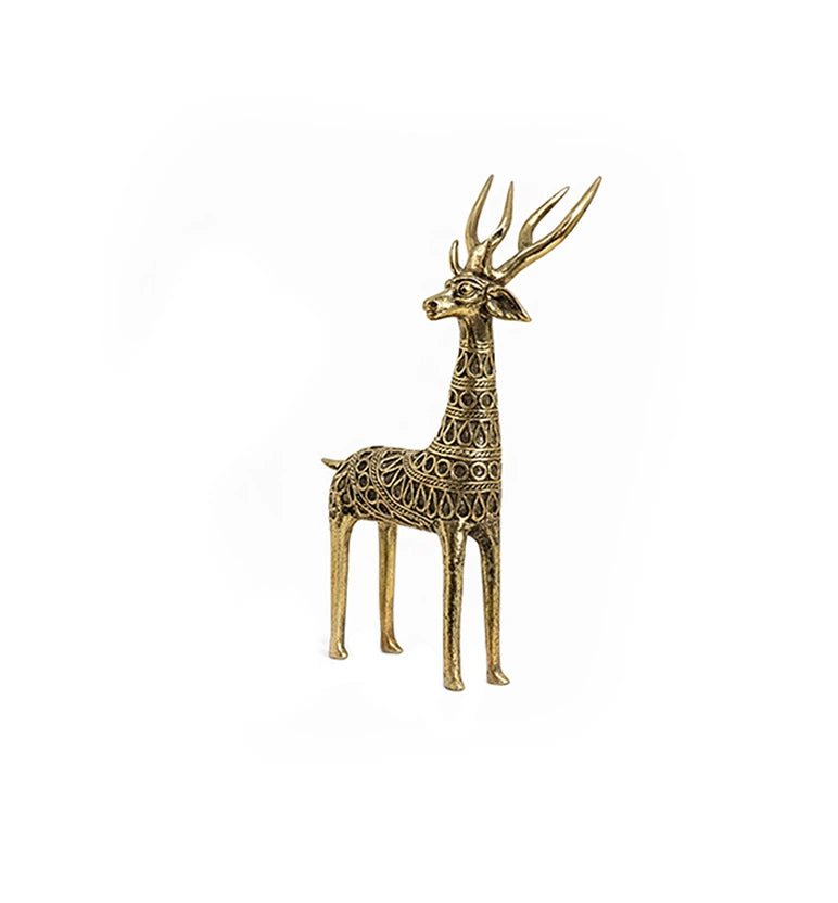 Handcrafted Brass Medium Tribal Deer Showpiece