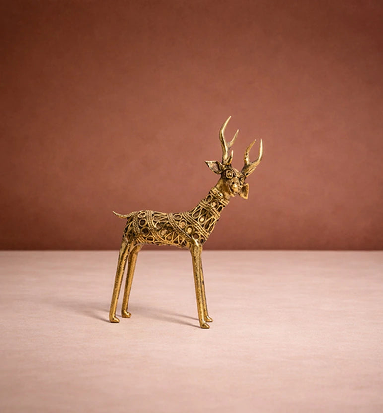 Handcrafted Brass Small Tribal Deer Showpiece