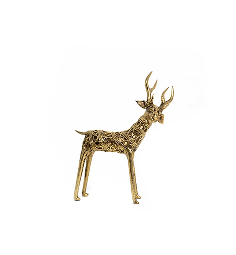 Handcrafted Brass Small Tribal Deer Showpiece