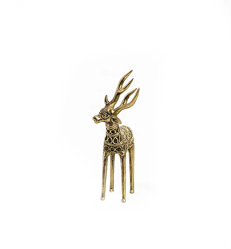 Handcrafted Brass Small Tribal Deer Showpiece