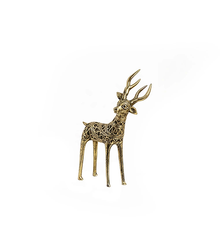 Handcrafted Brass Small Tribal Deer Showpiece