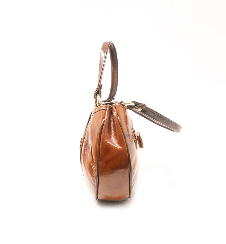 Premium Sheep Leather Pleated Mini Handbag – Brown