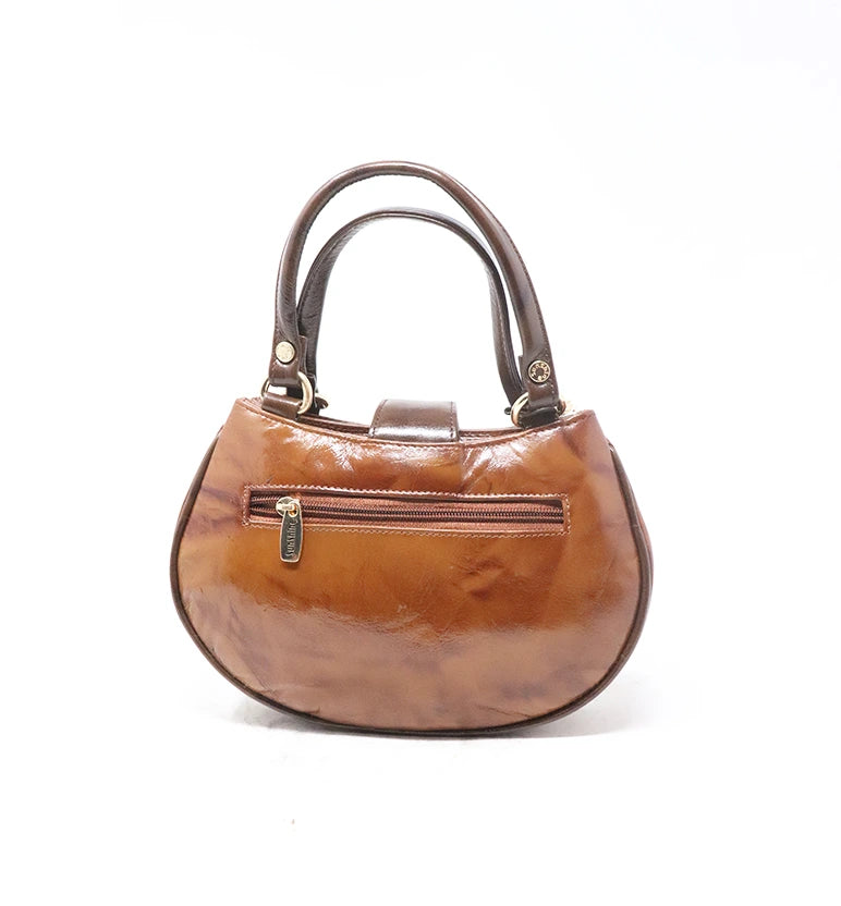 Premium Sheep Leather Pleated Mini Handbag – Brown
