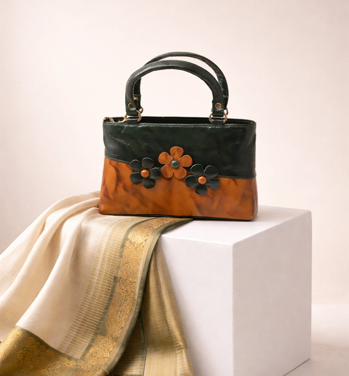 Premium Handcrafted Sheep Leather Floral Applique Handbag