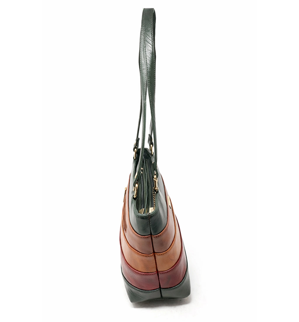 Premium Sheep Leather Color-Block Tote Bag – Multi-Tone