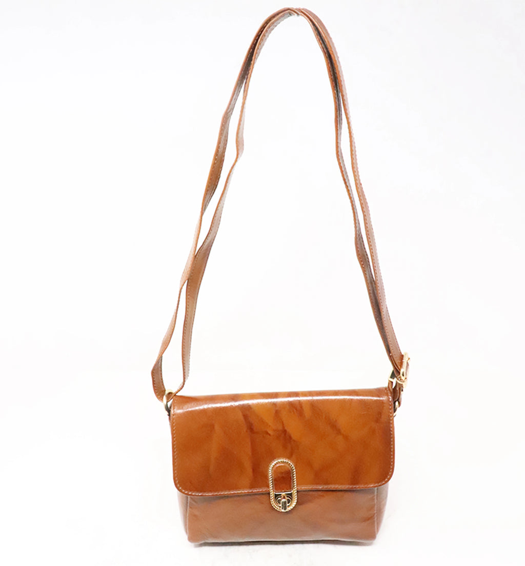 Premium Handcrafted Sheep Leather Flap Crossbody Bag – Tan Brown